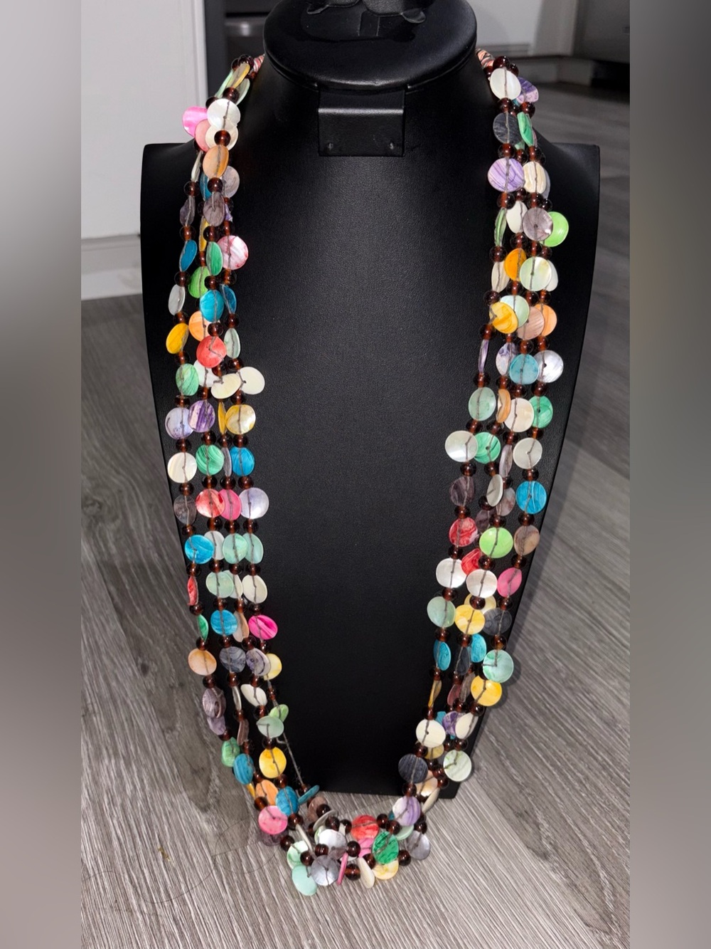 Colorful Shell Disc Multi-Strand Statement Necklace